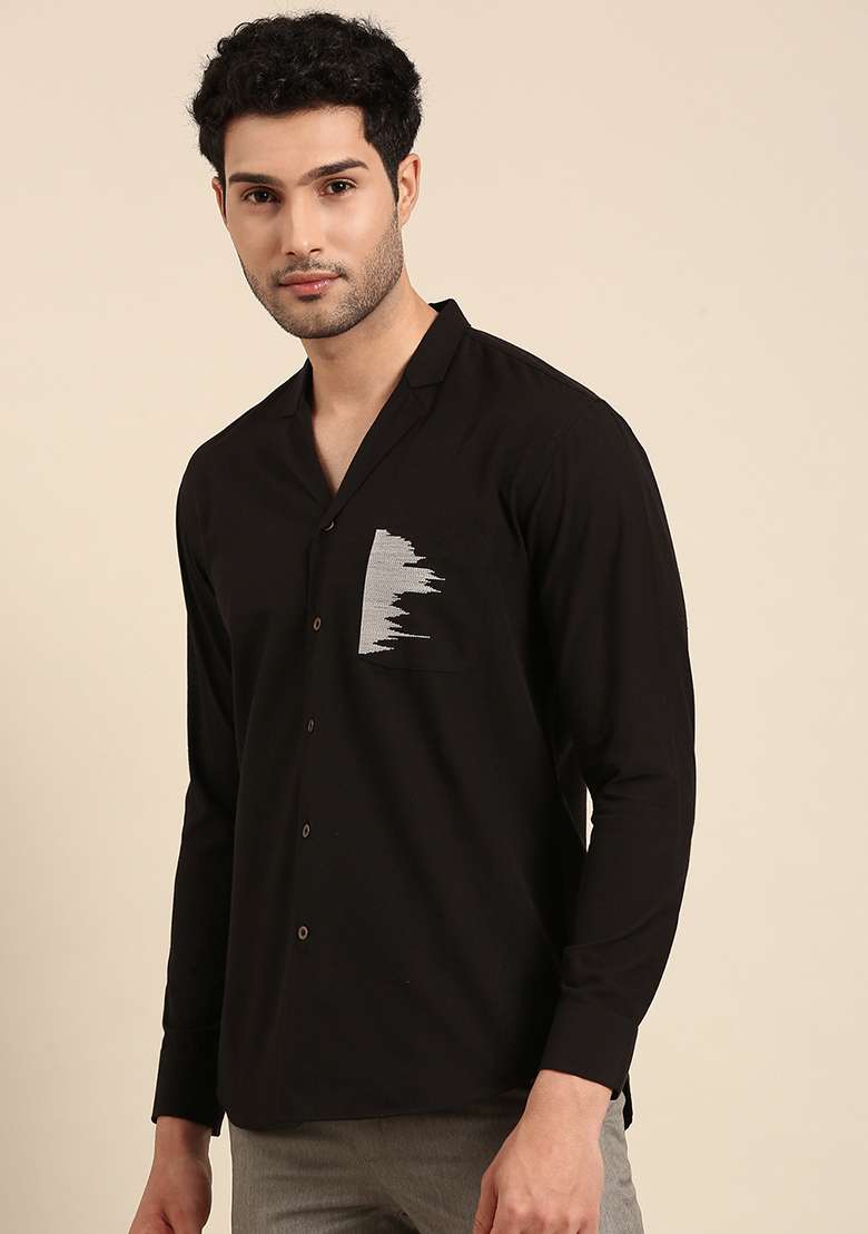 Black Cotton Summer Shirt For Men - Indya