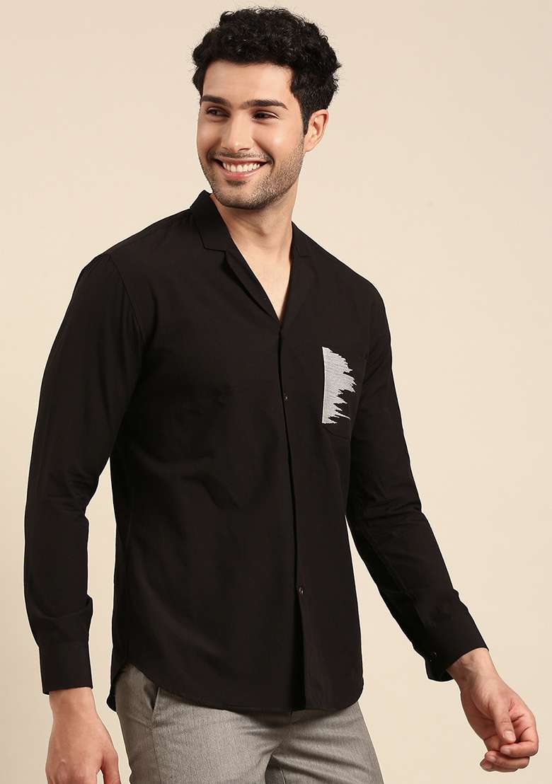 Black Cotton Summer Shirt For Men - Indya