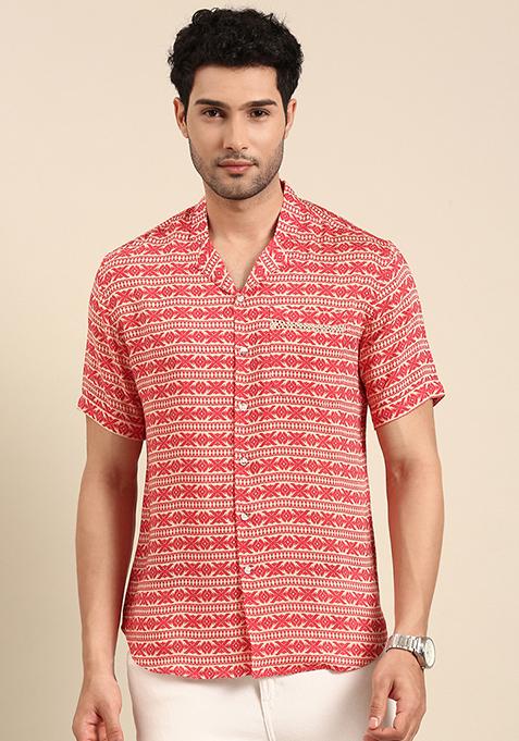 Red Printed Half Sleeve Shirt For Men