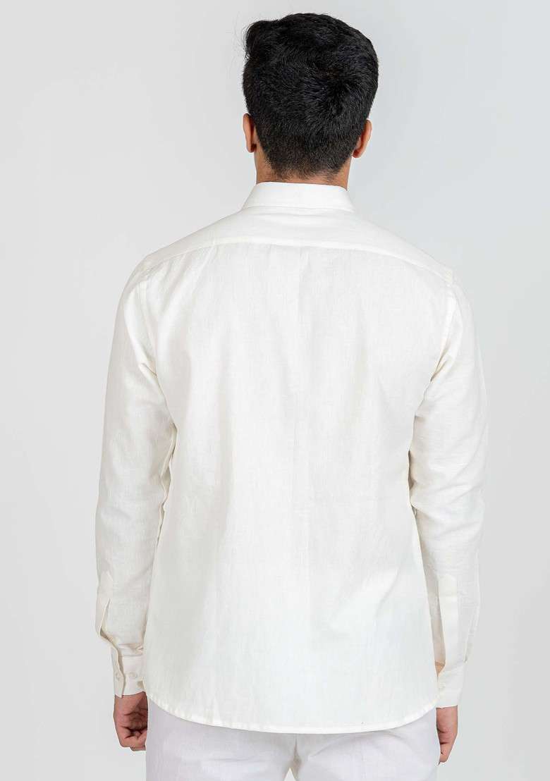 White Multicolour Hand Embroidered Vacay Balloon Ride Shirt For Men - Indya