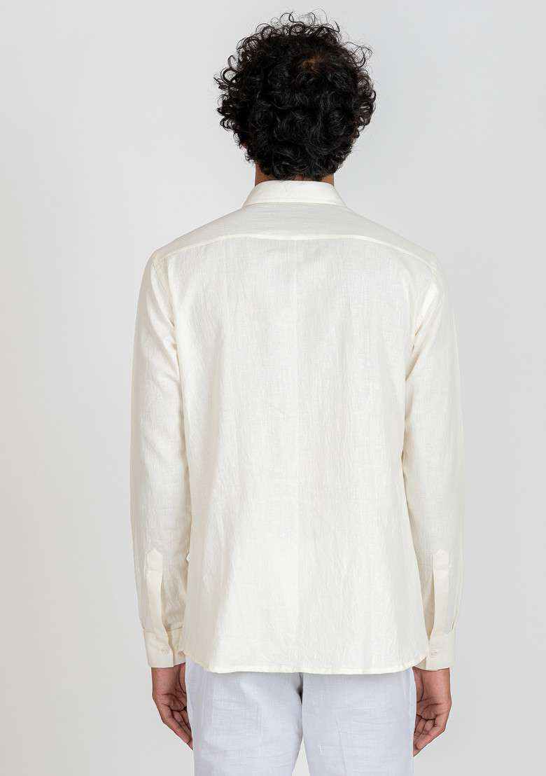 White Multicolour Hand Embroidered Peppy Turtle Shirt For Men - Indya