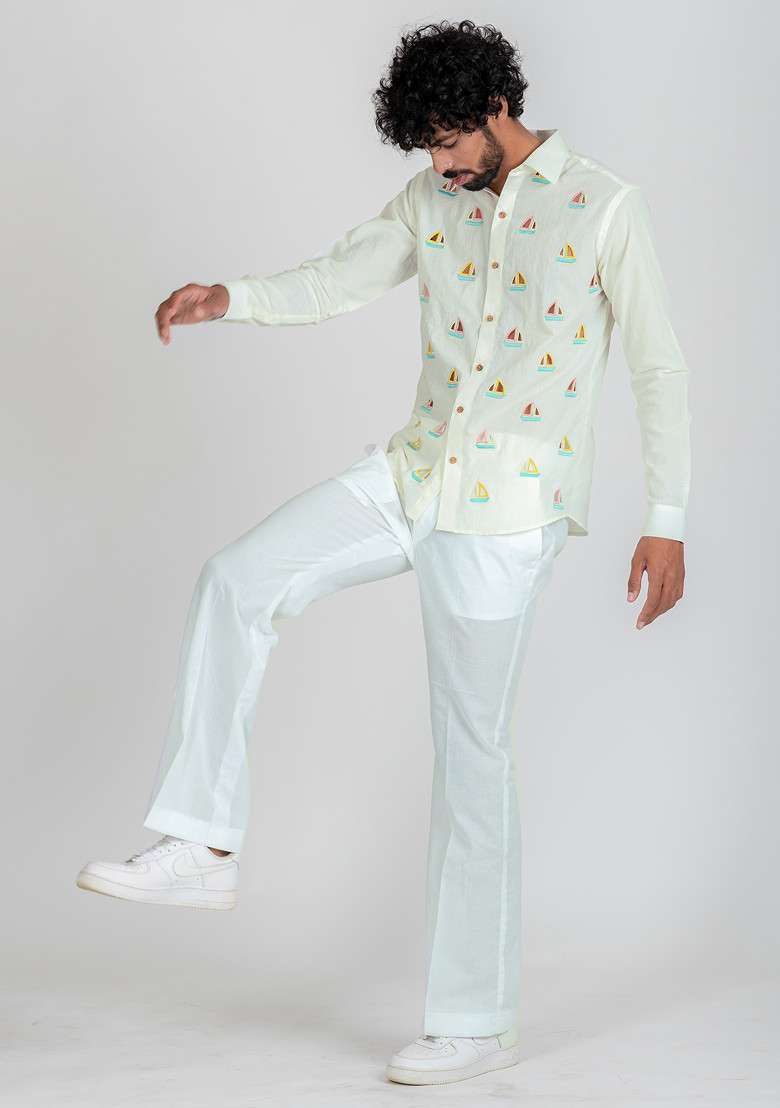 Multicolour Hand Cut Work Vacay Sail Shirt For Men - Indya