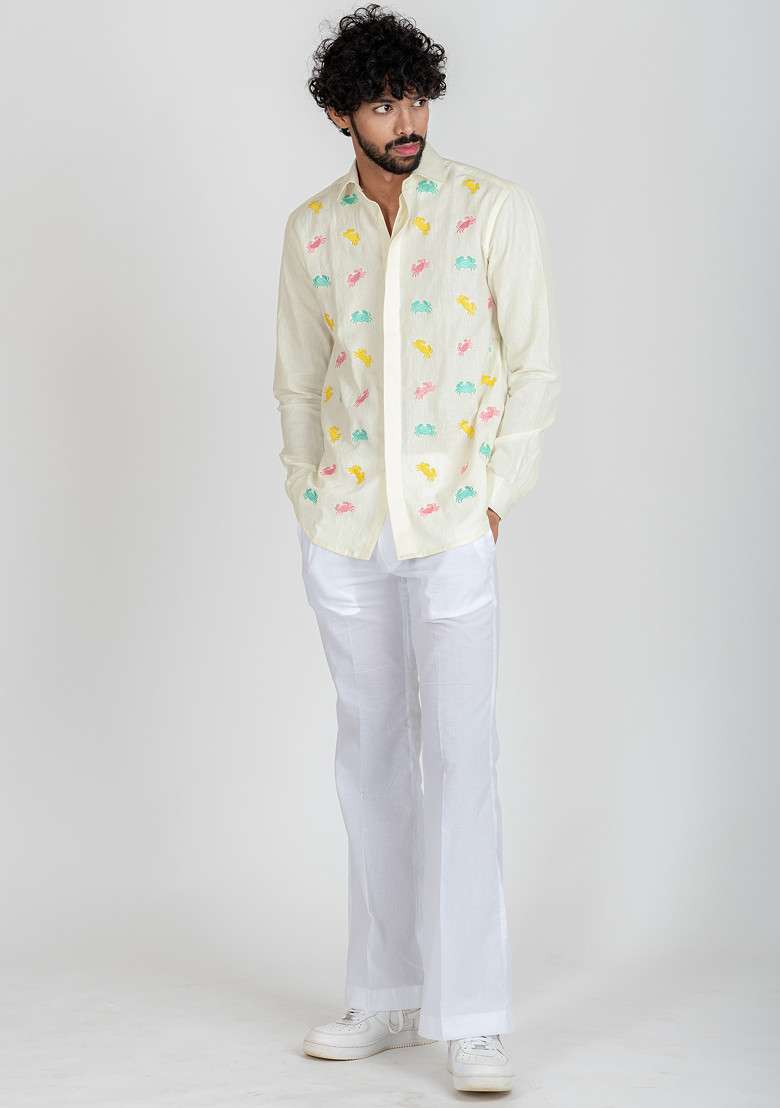 Multicolour Hand Cut Work Crab Color Bomb Shirt For Men - Indya