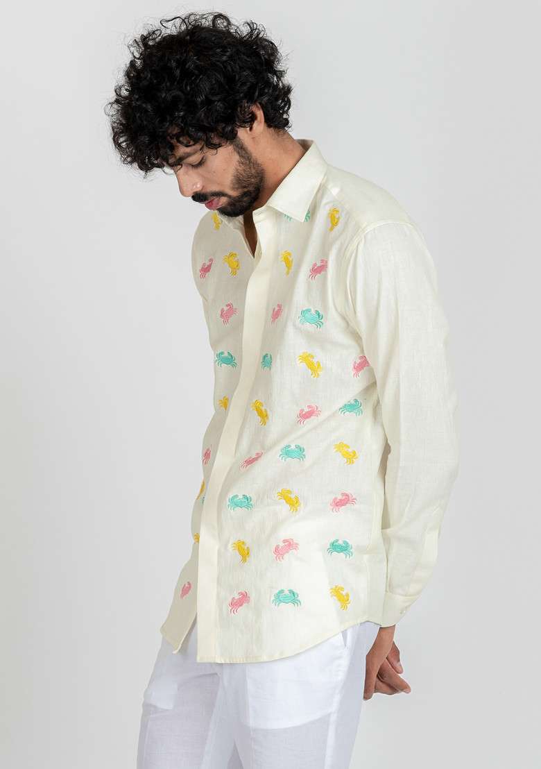 Multicolour Hand Cut Work Crab Color Bomb Shirt For Men - Indya