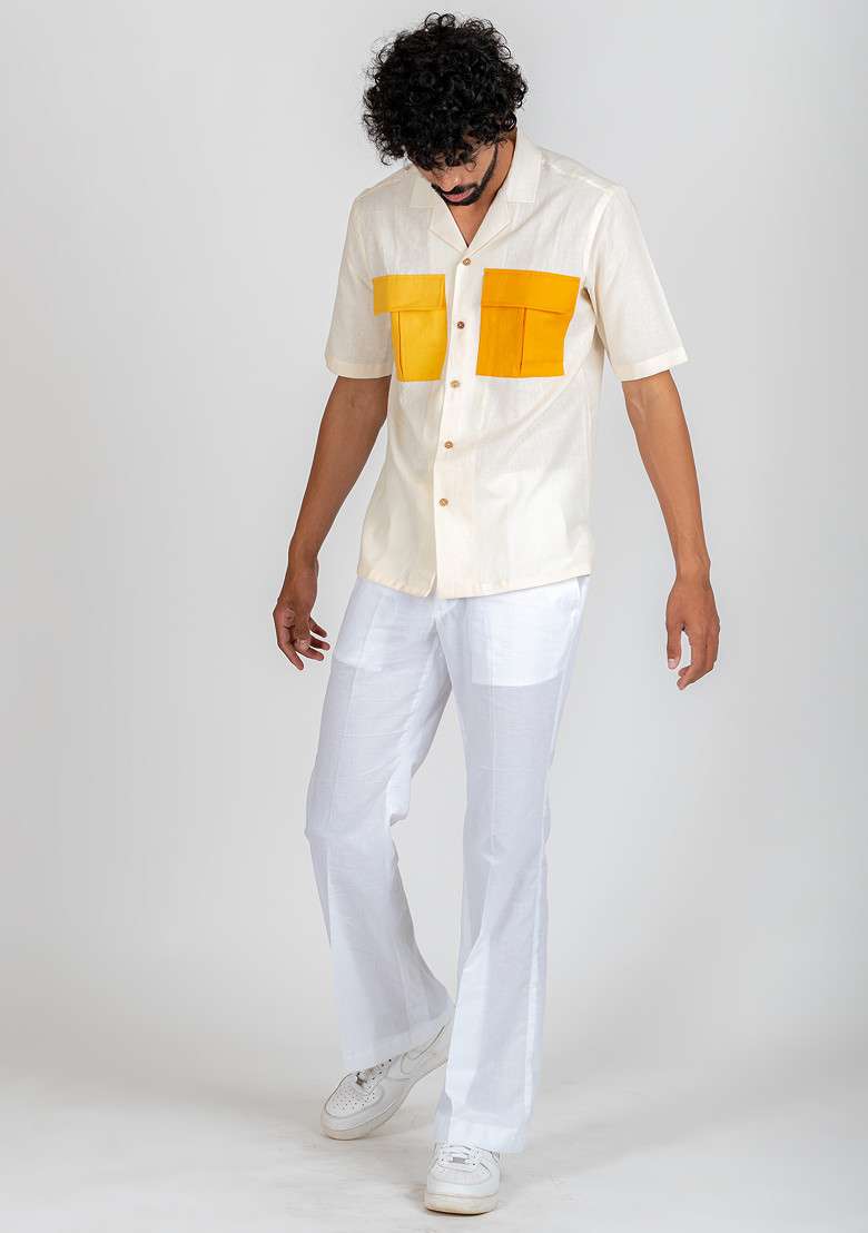 Yellow Colour Blocked Fellow Shirt For Men - Indya