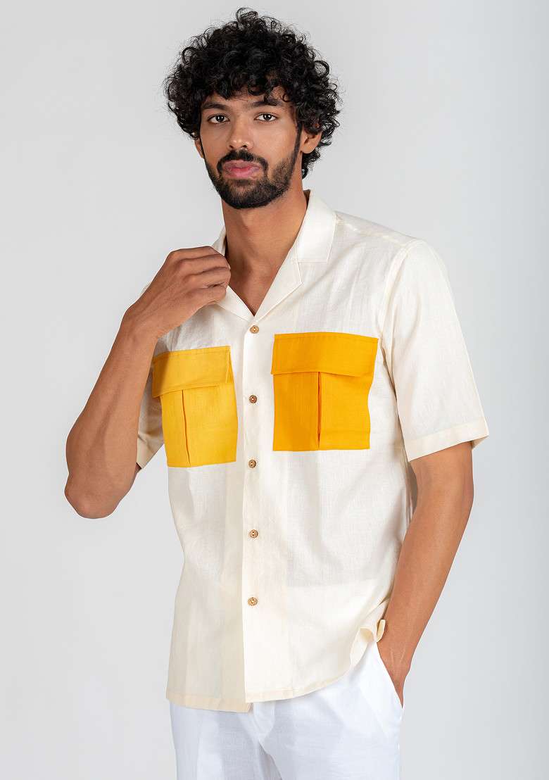 Yellow Colour Blocked Fellow Shirt For Men - Indya
