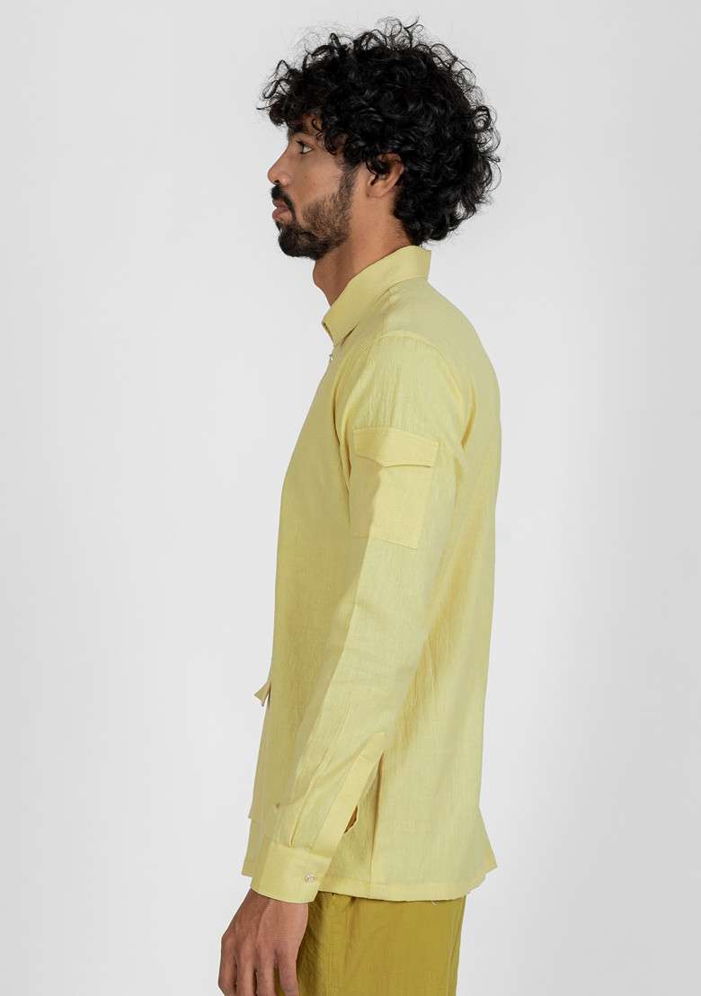 Green Solid Sandstone Zip Up Shirt For Men - Indya