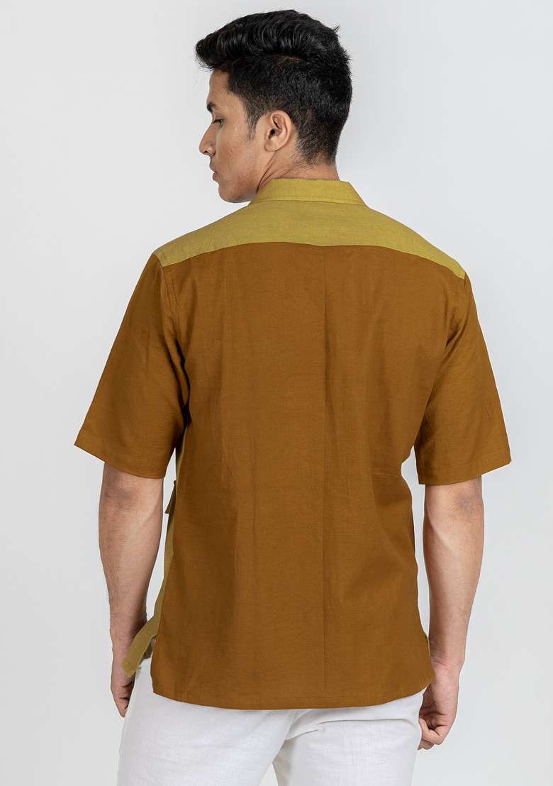Green Colour Blocked Tawny Tortilla Shirt For Men - Indya