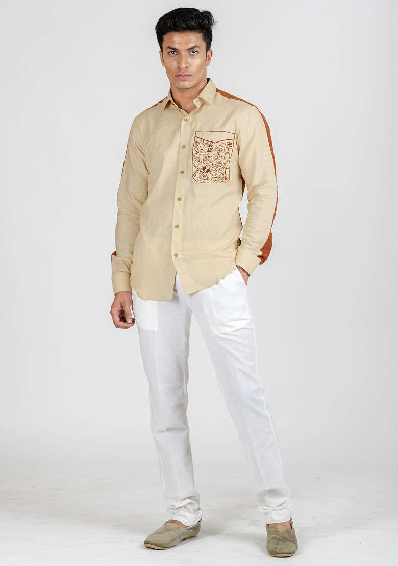 Brown Hand Embroidered Vacay Vibe Shirt For Men - Indya