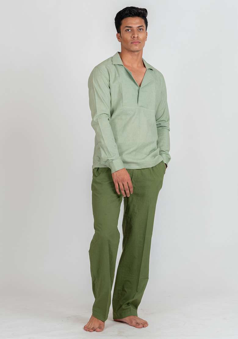 Green Solid Dusty Mist Shirt For Men - Indya