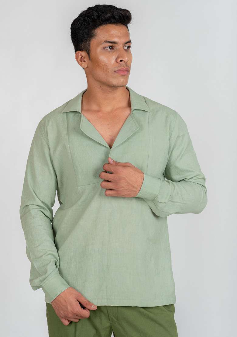 Green Solid Dusty Mist Shirt For Men - Indya