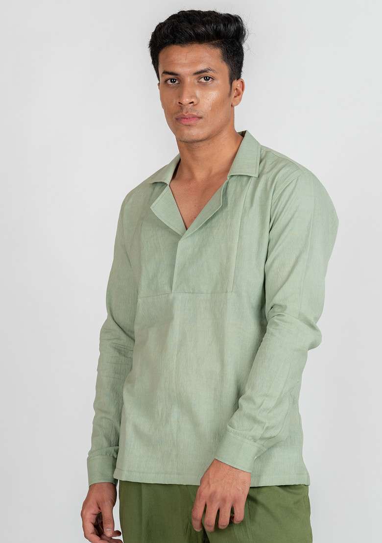 Green Solid Dusty Mist Shirt For Men - Indya