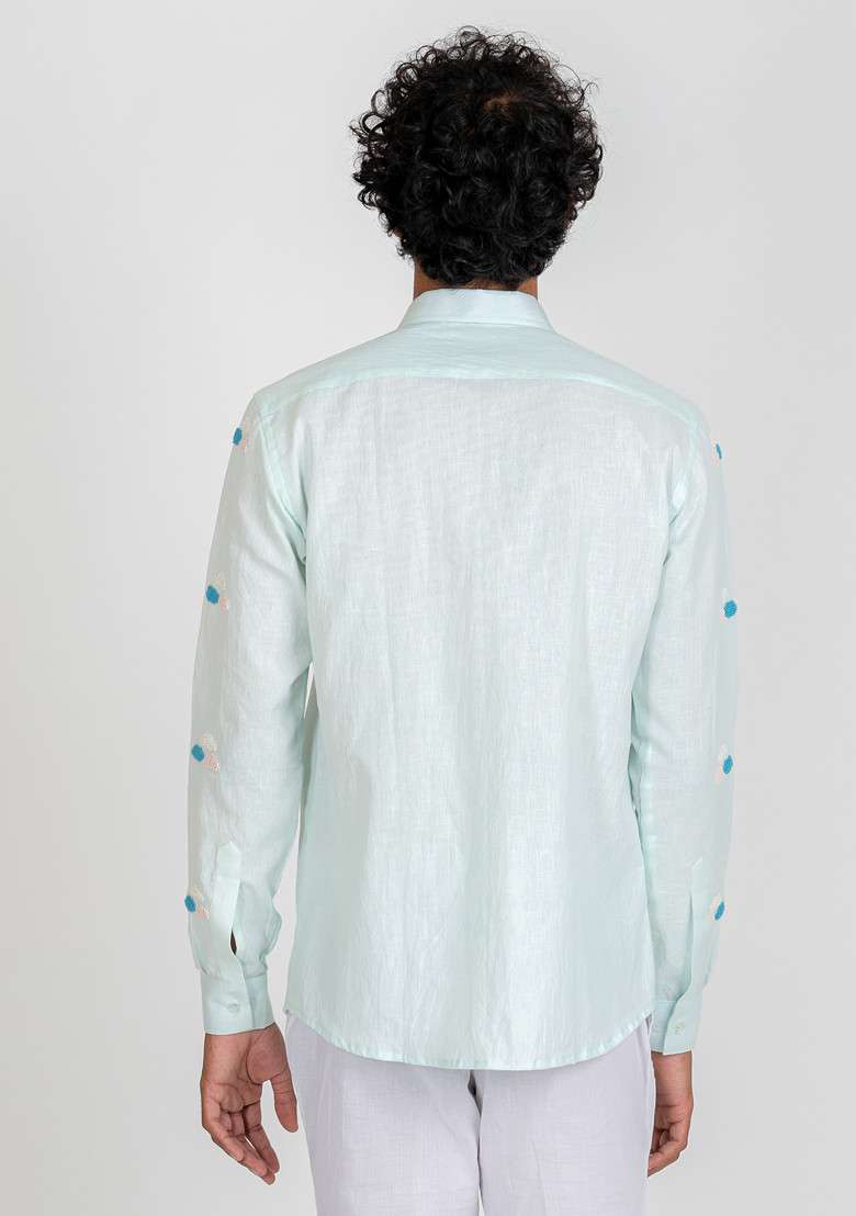 Blue Hand Embroidered Sky High Shirt For Men - Indya