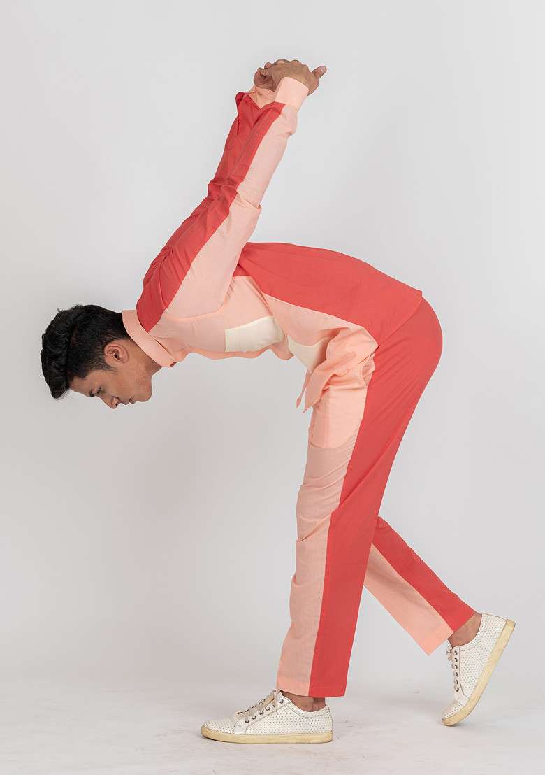 Pink Colour Blocked Flamingo Fly Shirt For Men - Indya
