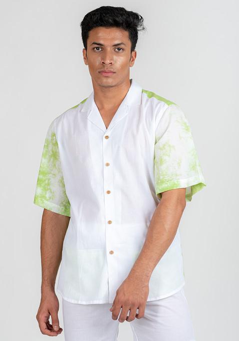 Green Tie And Dye Printed Scene Shirt For Men