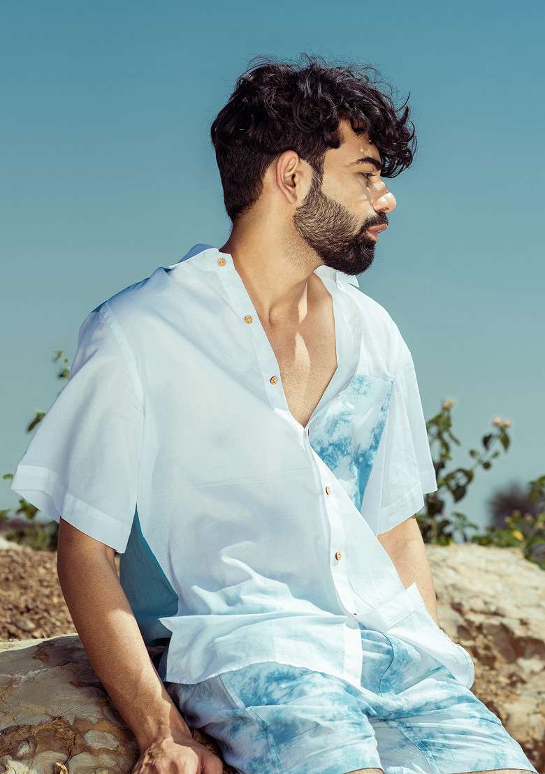 Blue Multicolour Tie And Dye Printed Iceburst Shirt For Men - Indya