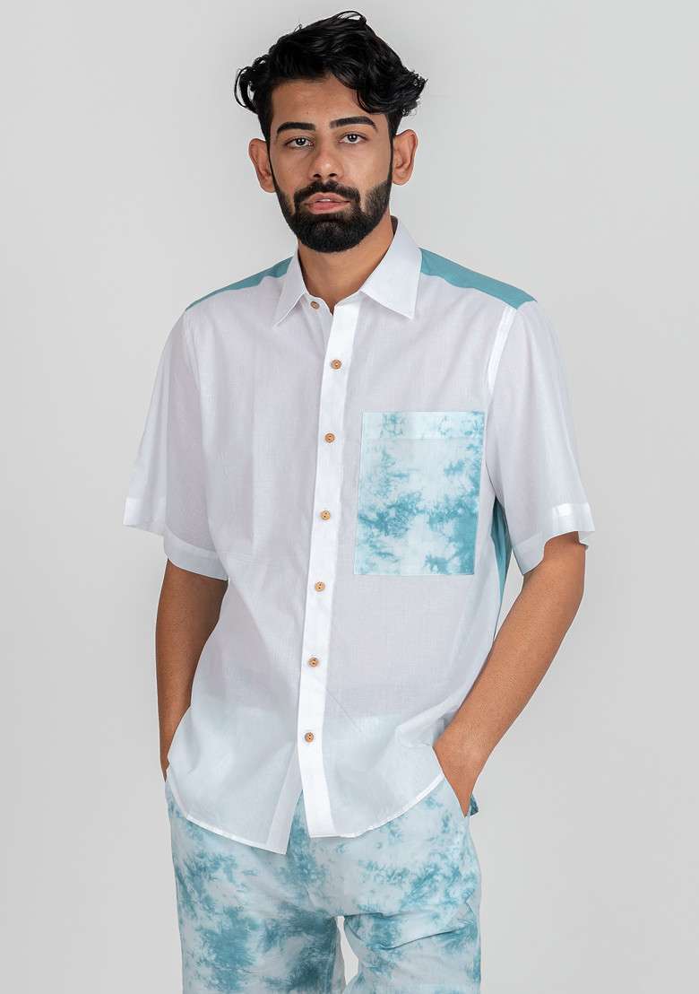 Blue Multicolour Tie And Dye Printed Iceburst Shirt For Men - Indya