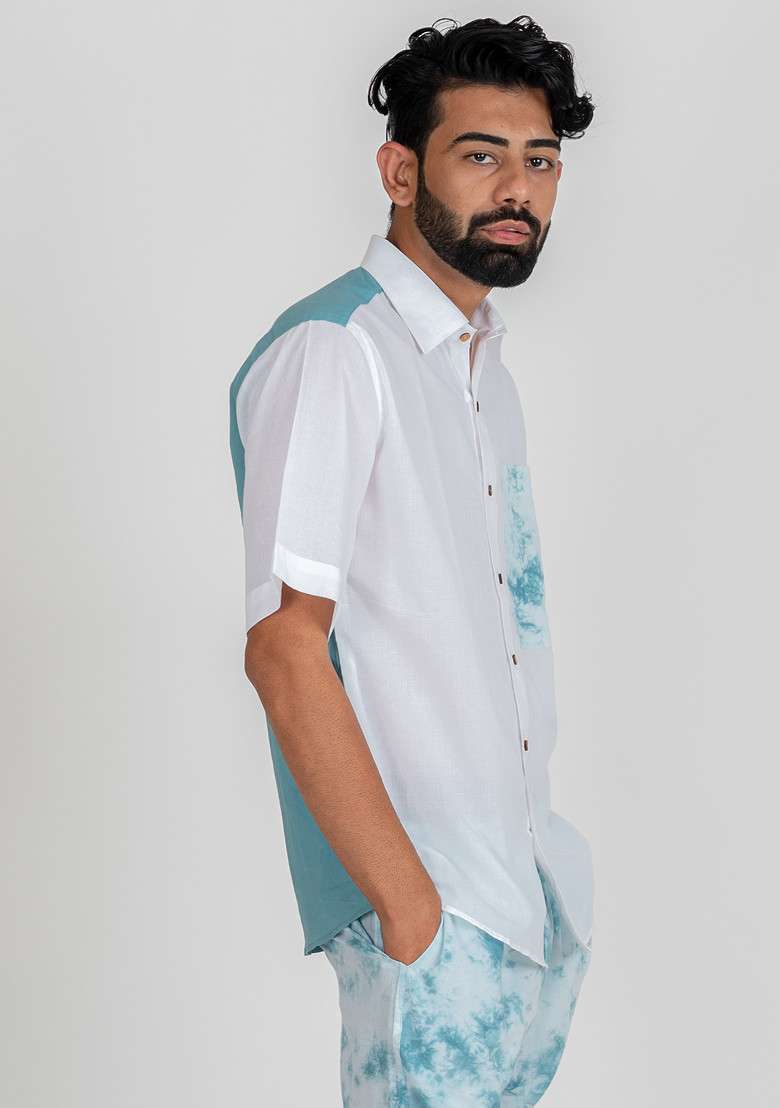 Blue Multicolour Tie And Dye Printed Iceburst Shirt For Men - Indya