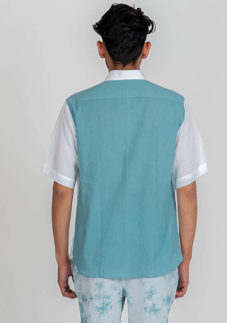 Blue Multicolour Tie And Dye Printed Iceburst Shirt For Men - Indya