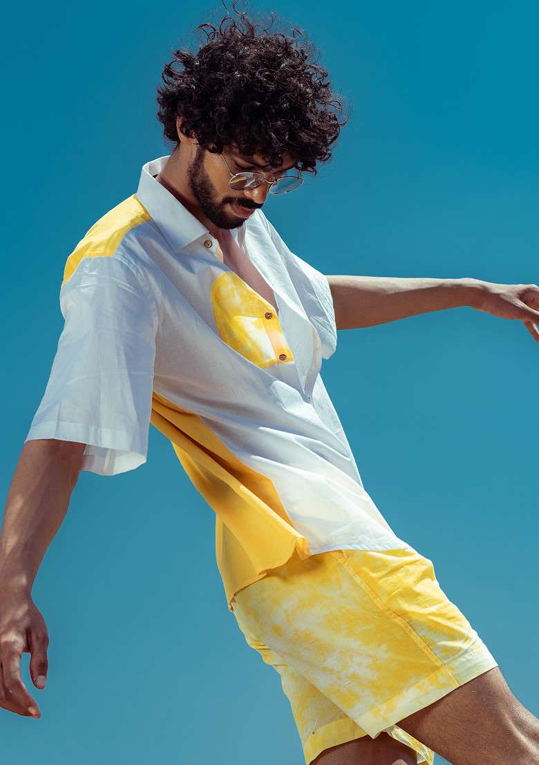 Yellow Tie And Dye Printed Summer Sun Shirt For Men - Indya