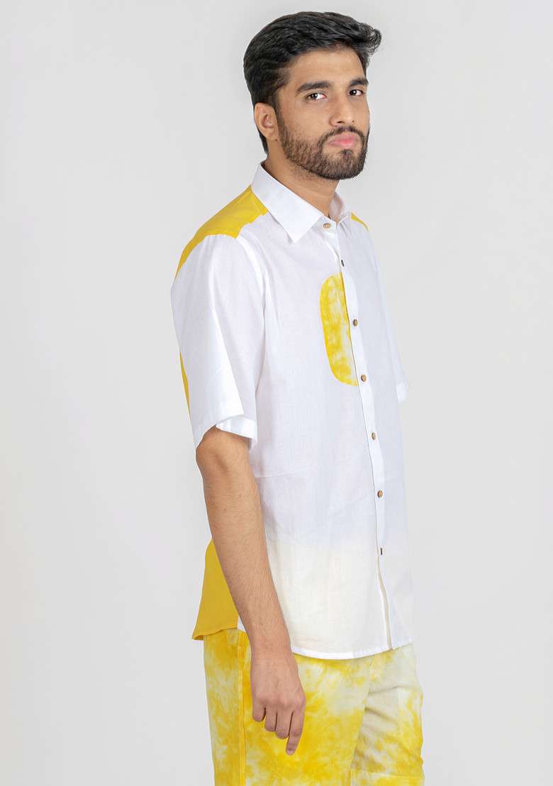 Yellow Tie And Dye Printed Summer Sun Shirt For Men - Indya