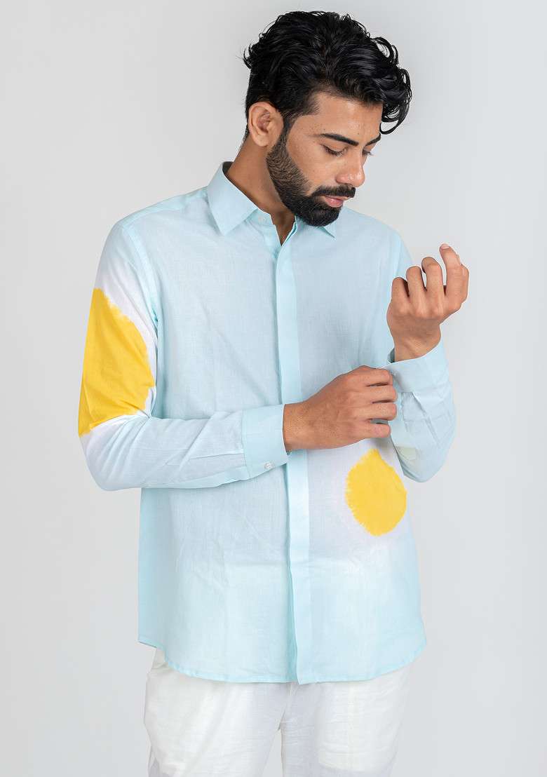 Blue Printed Summer Day Shirt For Men - Indya