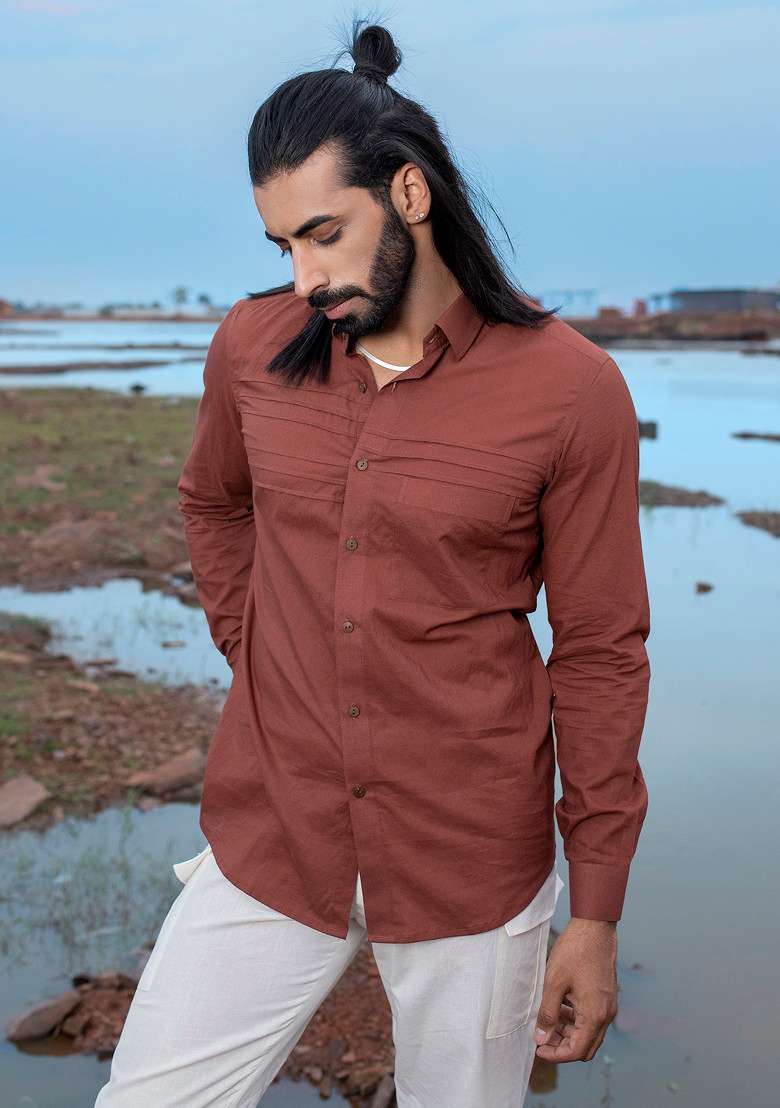 Rust Hand Dyed Must Shirt For Men - Indya