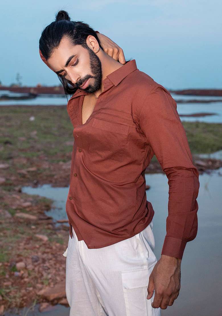 Rust Hand Dyed Must Shirt For Men - Indya