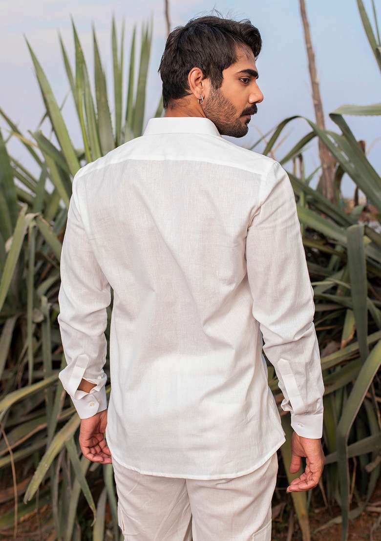 White Multicolour Patch Pop Shirt For Men - Indya