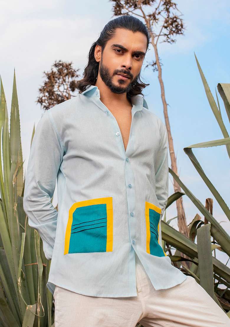 Blue Dyed Shirt For Men - Indya