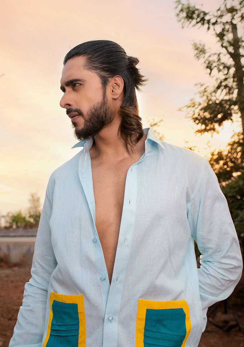 Blue Dyed Shirt For Men - Indya