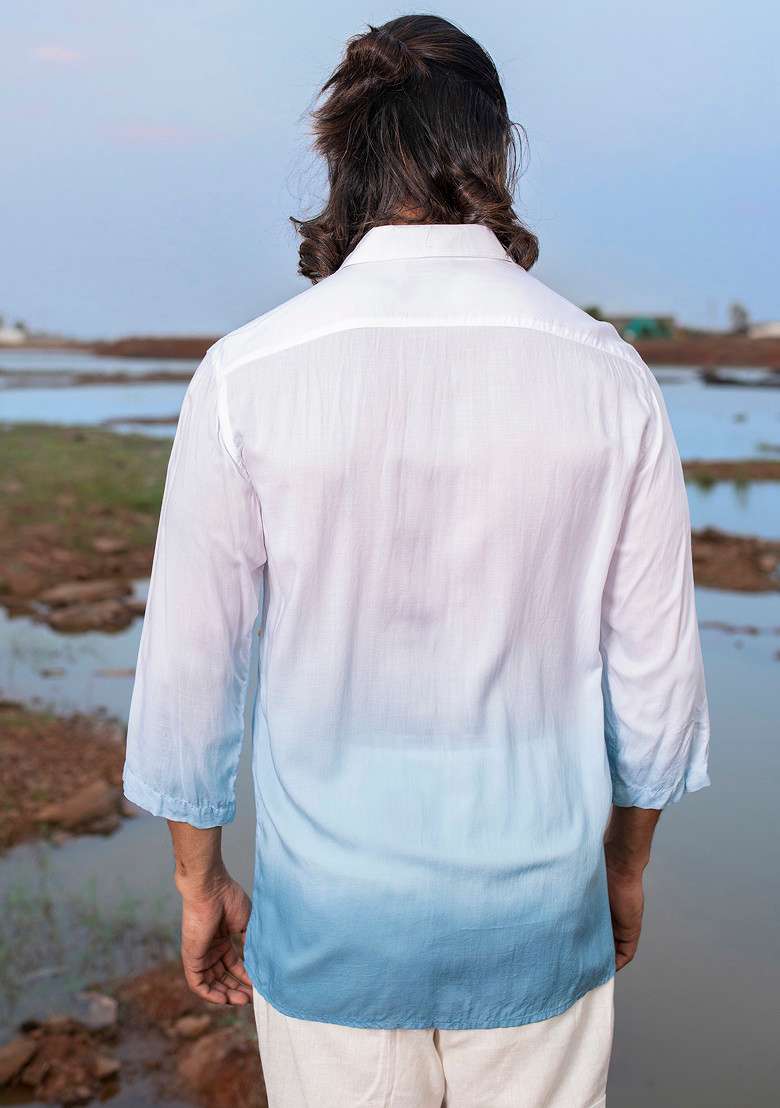 White MulticolourHand Dyed Oceango Shirt For Men - Indya