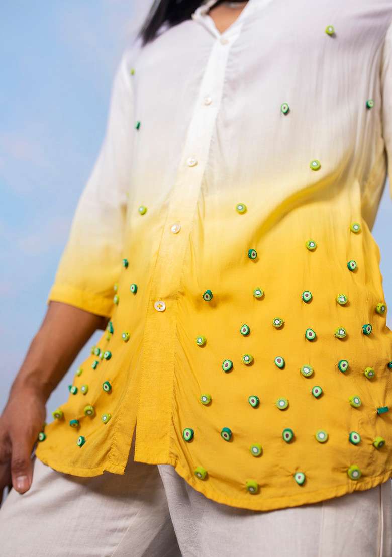 White MulticolourHand Dyed Fruity Fibre Shirt For Men - Indya