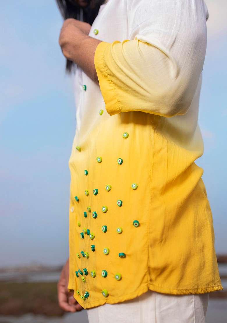 White MulticolourHand Dyed Fruity Fibre Shirt For Men - Indya