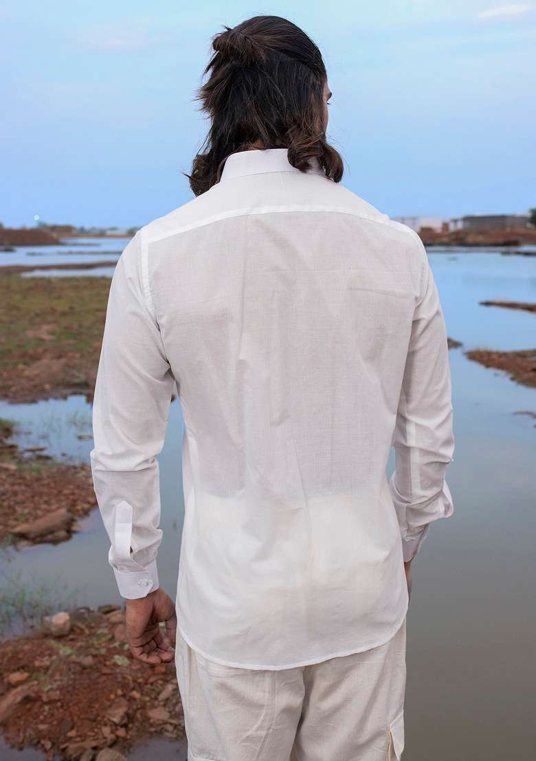 White MulticolourHand Dyed Lane Shirt For Men - Indya