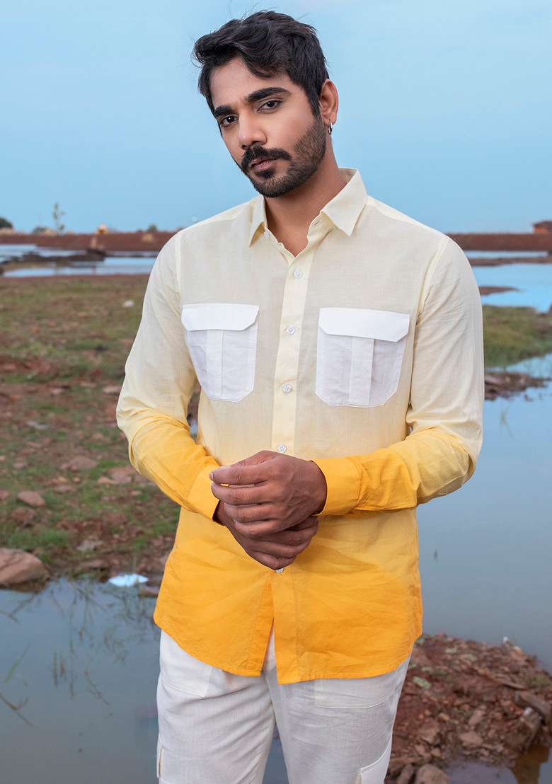 White MulticolourHand Dyed Sunburst Shirt For Men - Indya