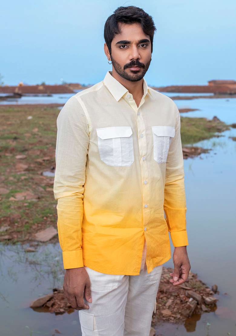 White MulticolourHand Dyed Sunburst Shirt For Men - Indya