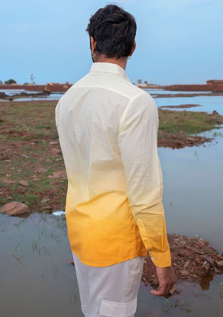 White MulticolourHand Dyed Sunburst Shirt For Men - Indya
