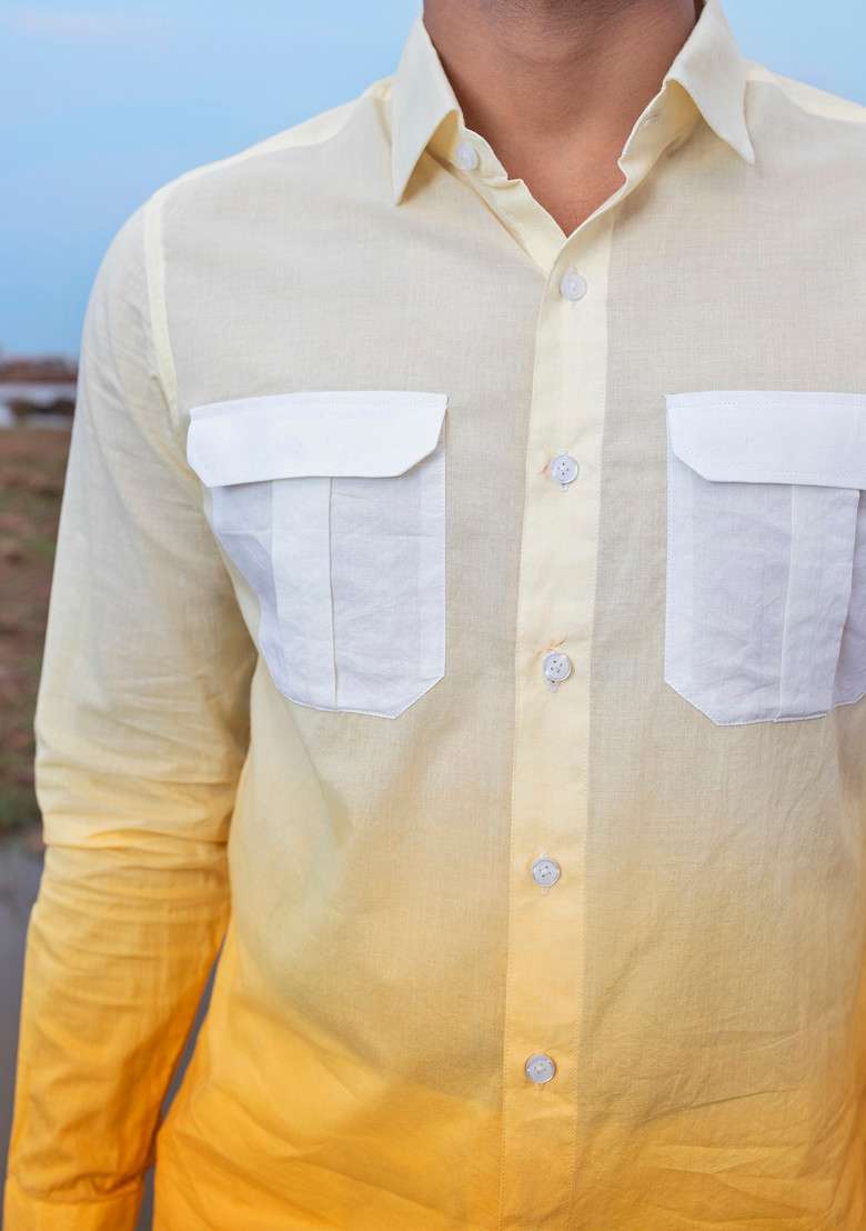 White MulticolourHand Dyed Sunburst Shirt For Men - Indya