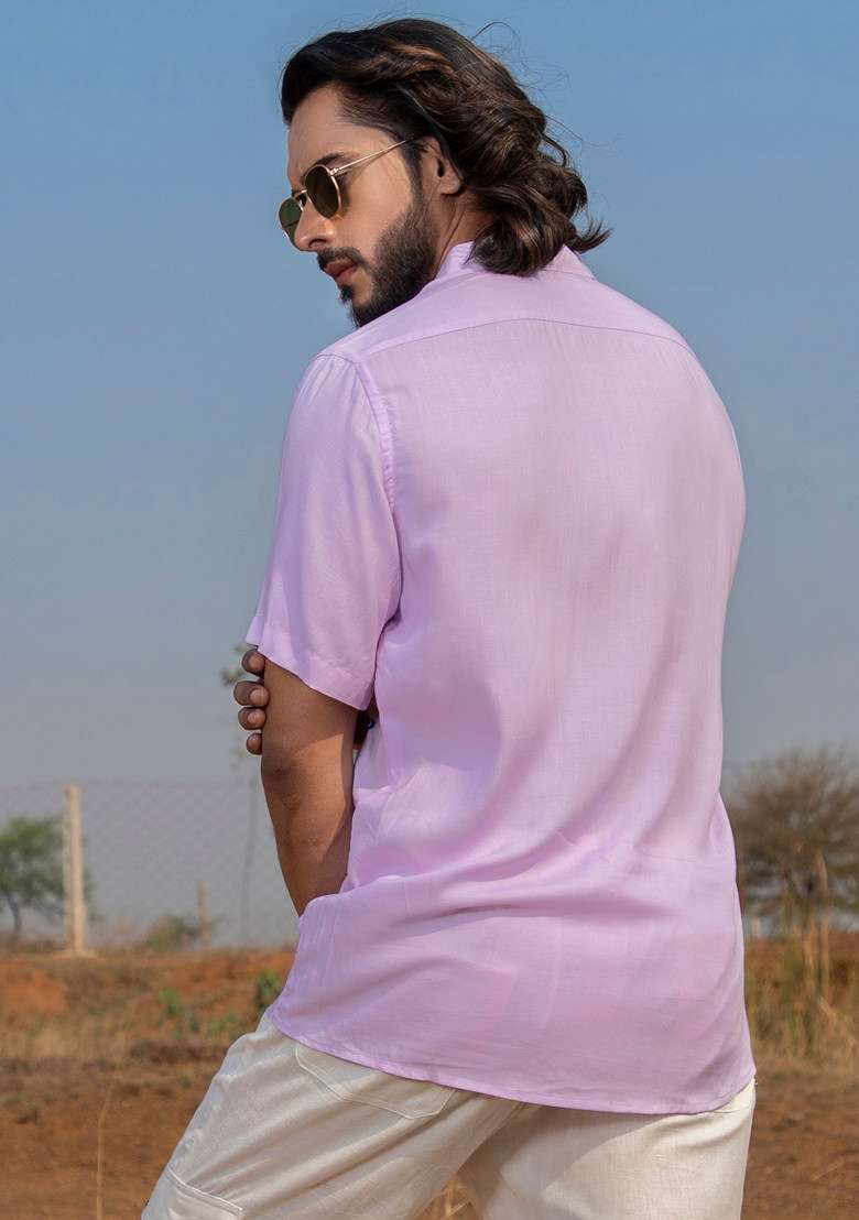 Lavender Hand Embroidered Eye Shirt For Men - Indya