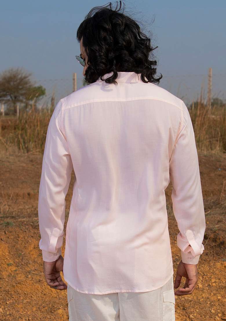 Pink Hand Embroidered Avo Pop Shirt For Men - Indya