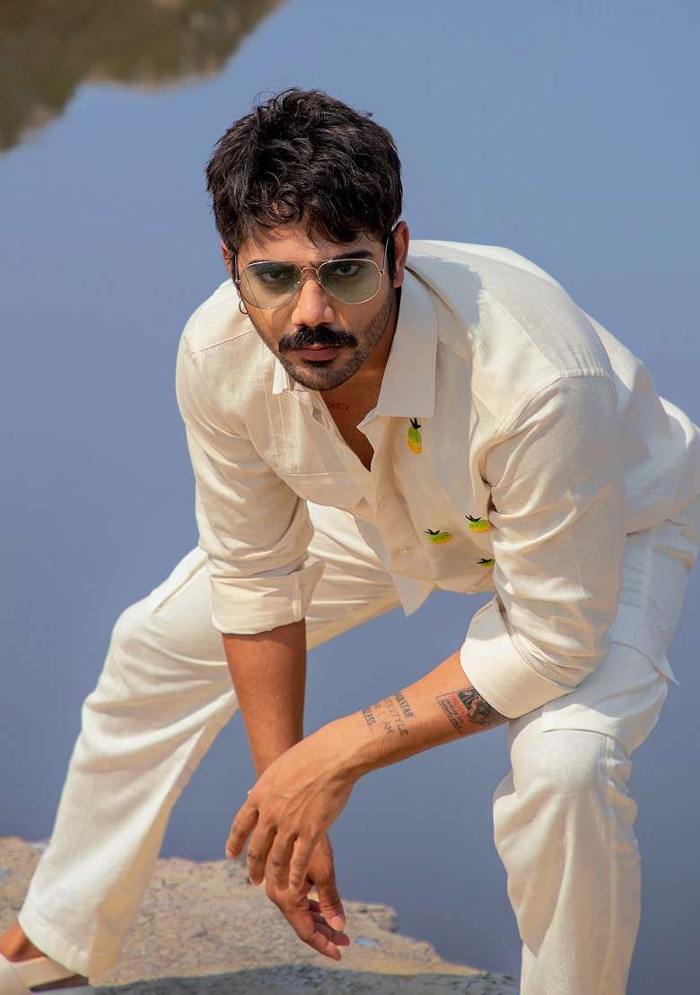 White Multicolour Hand Embroidered Pintuck Shirt For Men - Indya