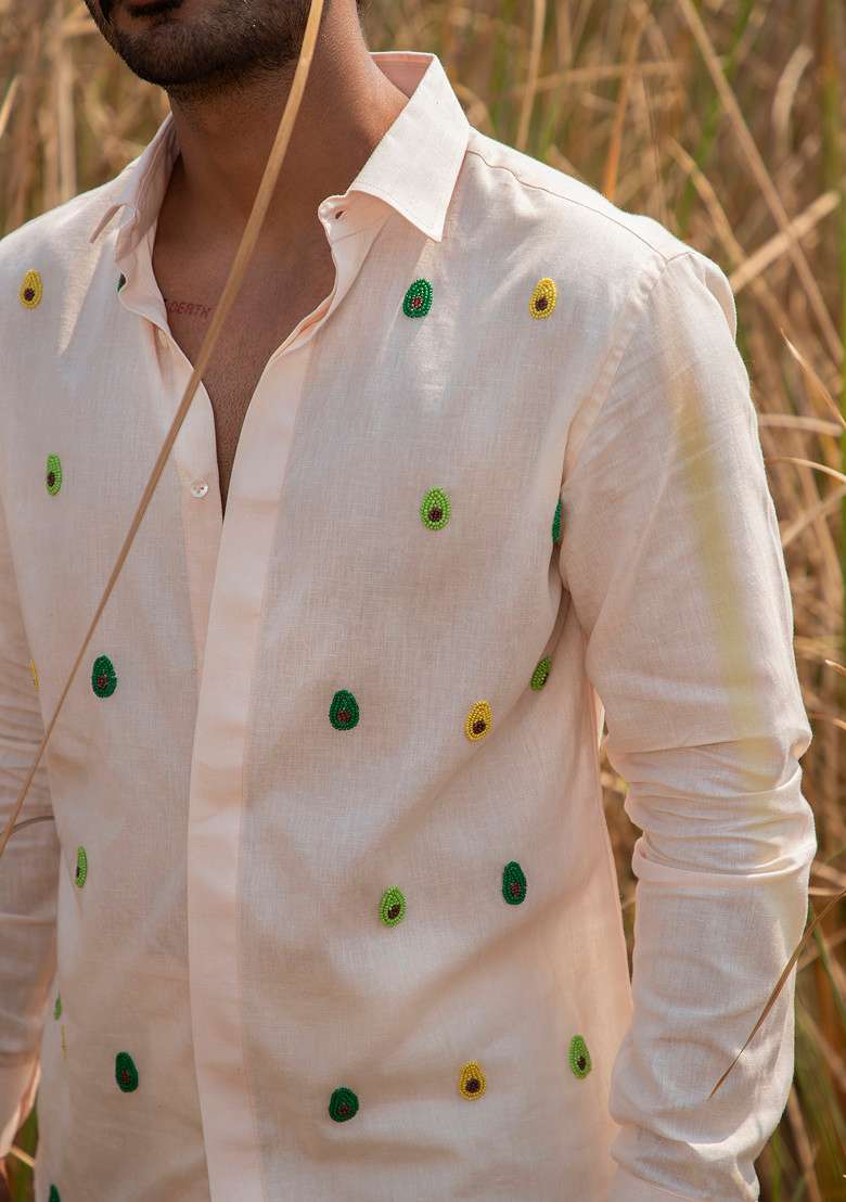 Pink Hand Embroidered Avo Bravo Shirt For Men - Indya