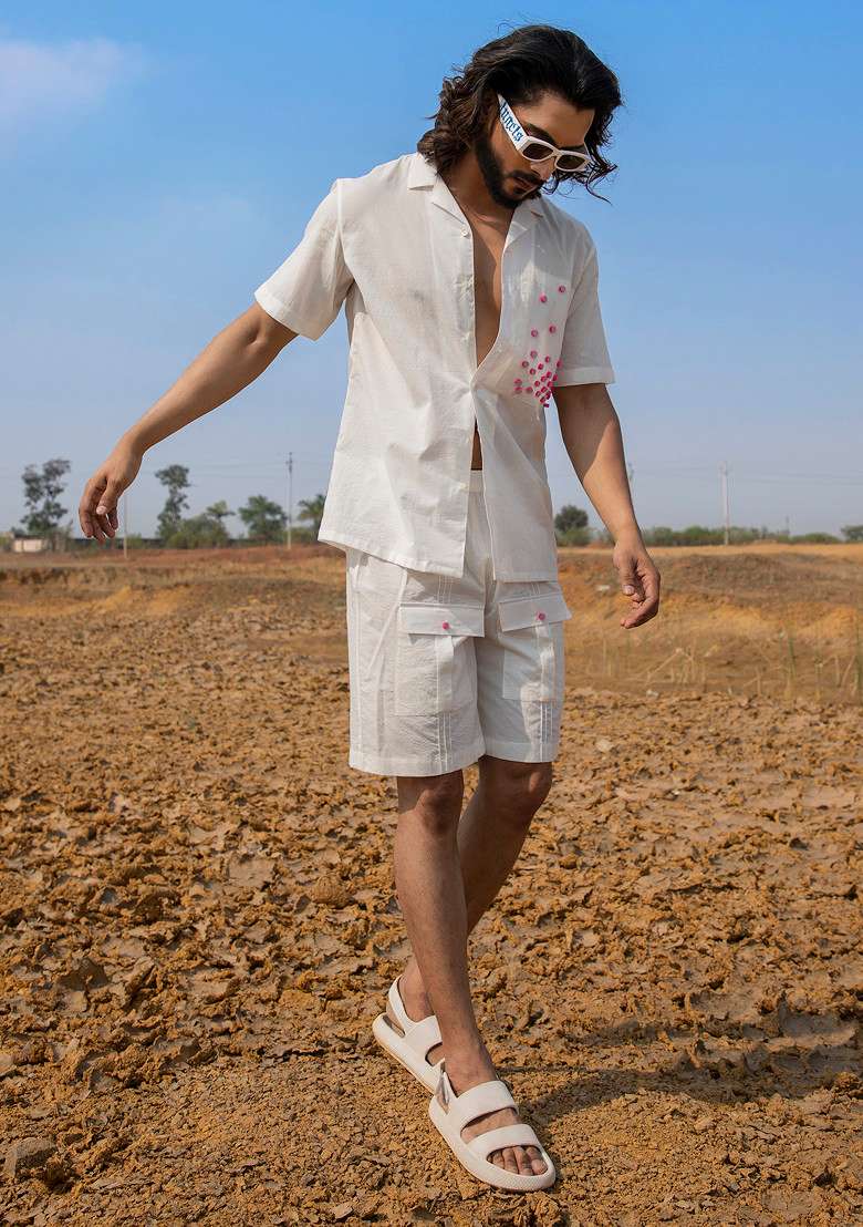 White Hand Dyed Shirt For Men - Indya