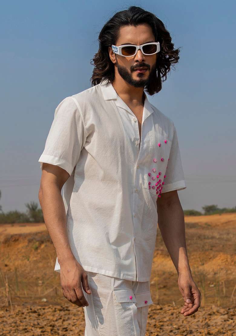 White Hand Dyed Shirt For Men - Indya