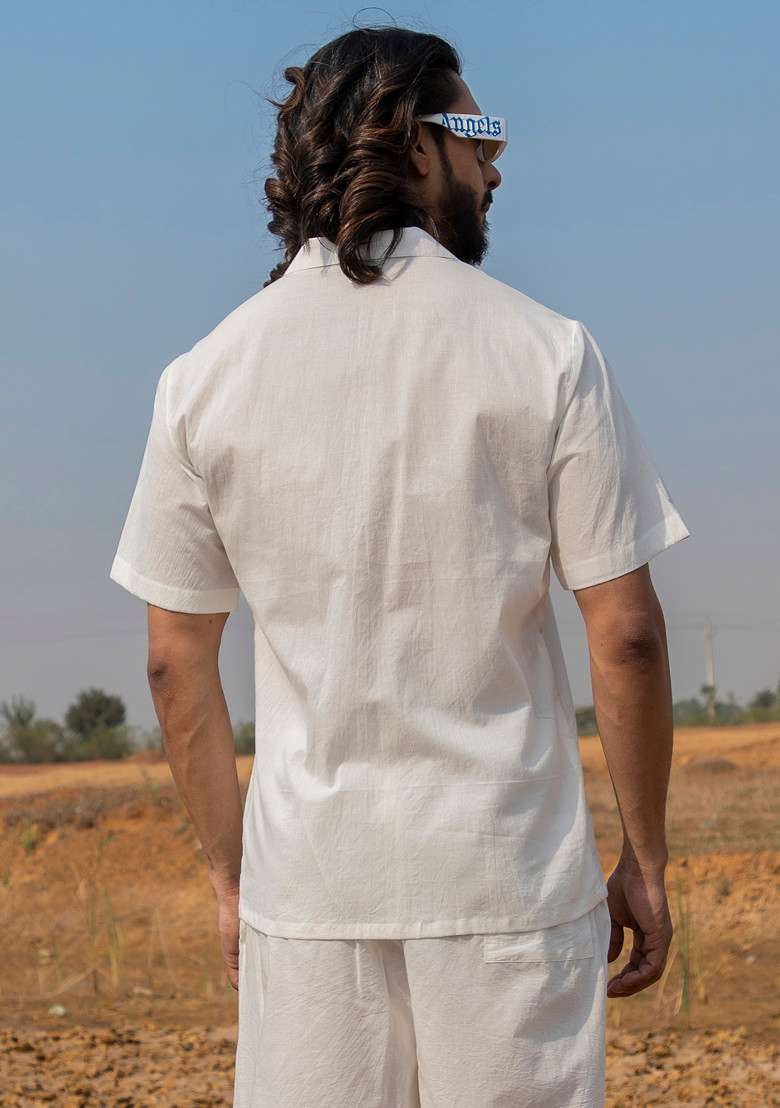 White Hand Dyed Shirt For Men - Indya