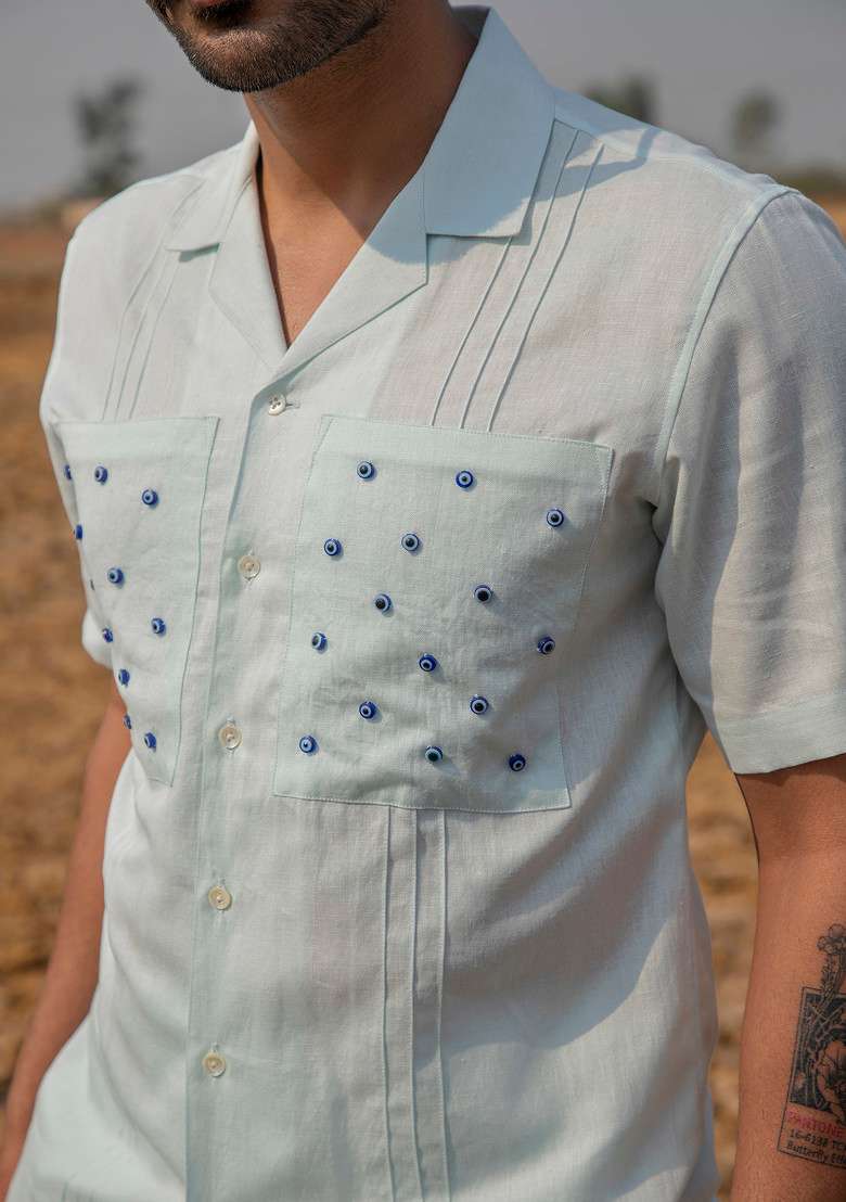 Blue Embroidered Blink Shirt For Men - Indya