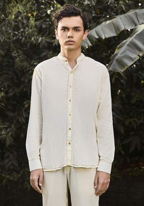 Ivory Handwoven Cotton Orion Shirt For Men