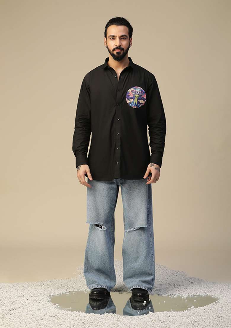 Black Ufo Hand Painted Shirt - Indya