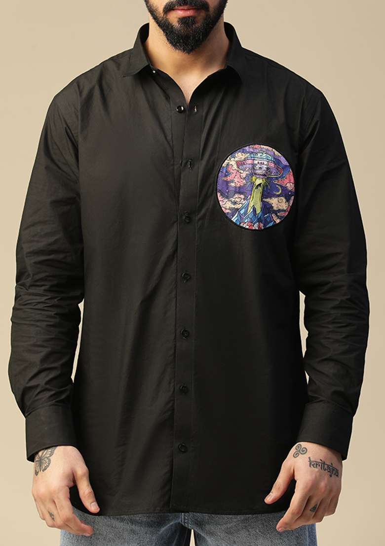 Black Ufo Hand Painted Shirt - Indya